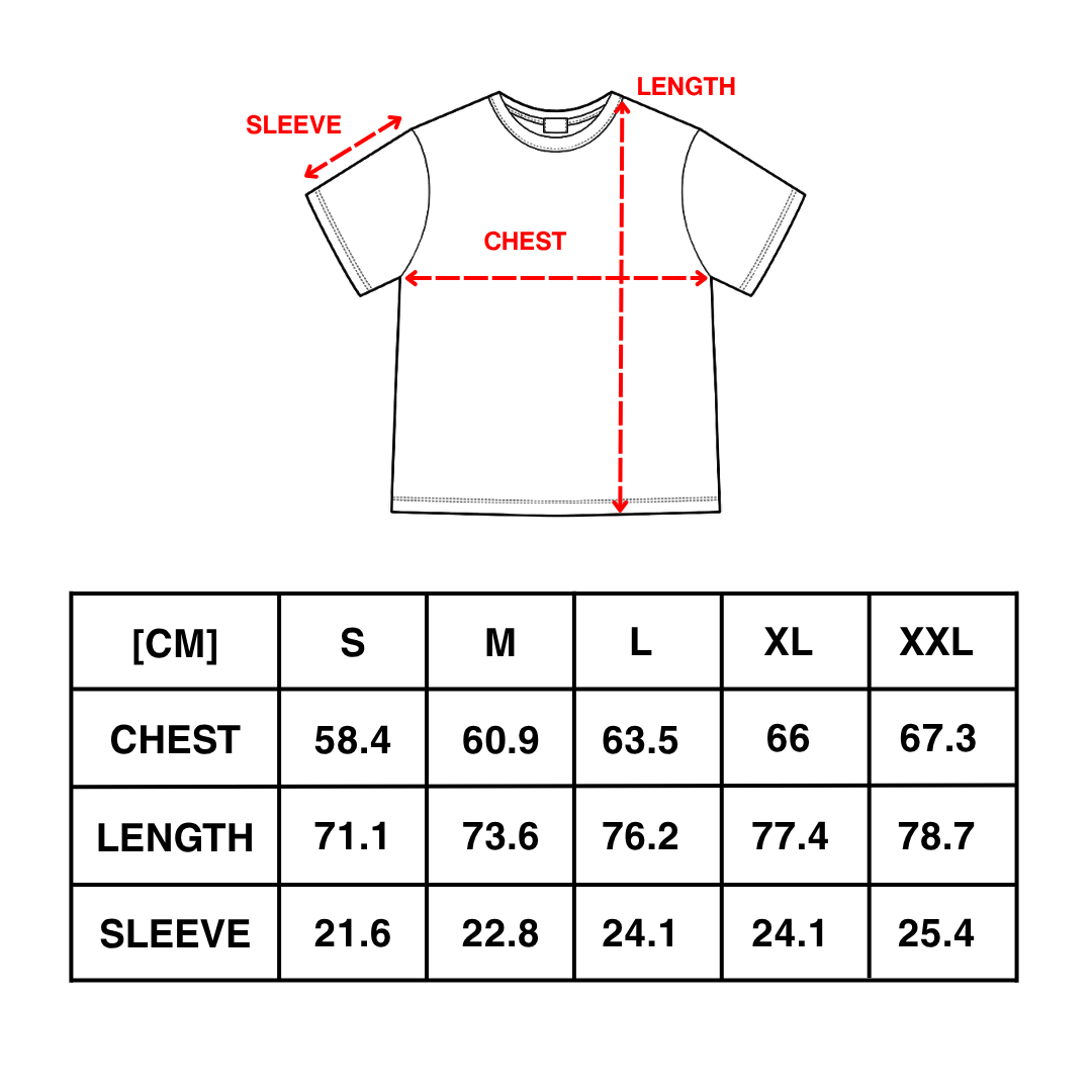 T-Shirt size chart in centimeters